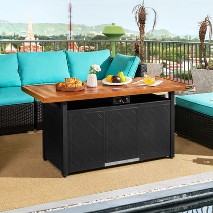 57 Inch 50 000 BTU Rectangular Propane Outdoor Fire Pit Table-Brown
