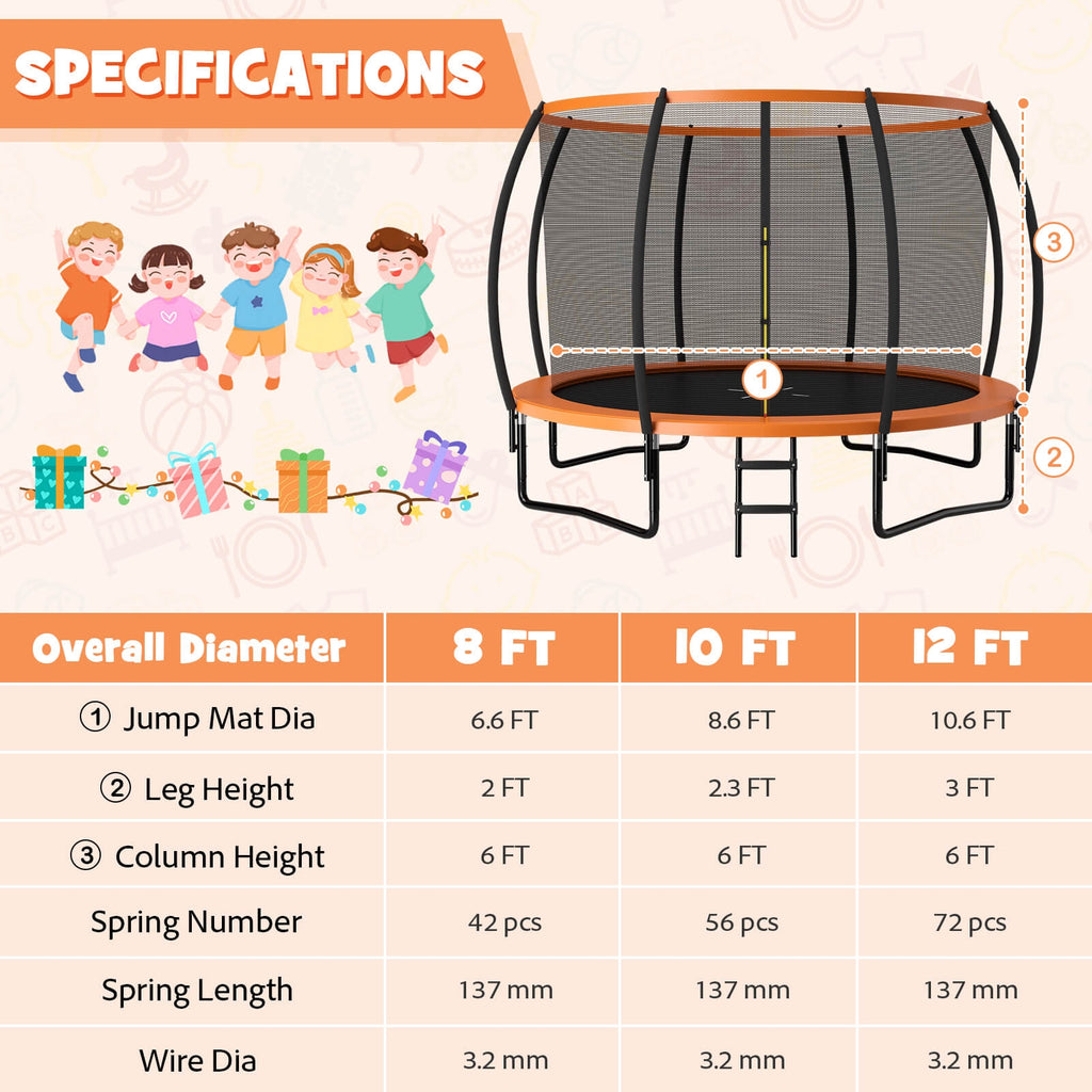 Trampoline de loisir 12 pieds avec échelle, homologué ASTM - Orange