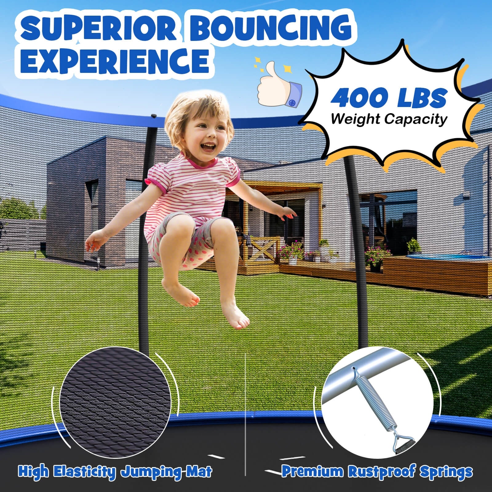 Trampoline récréatif de 12 pi avec échelle, homologué ASTM - Bleu