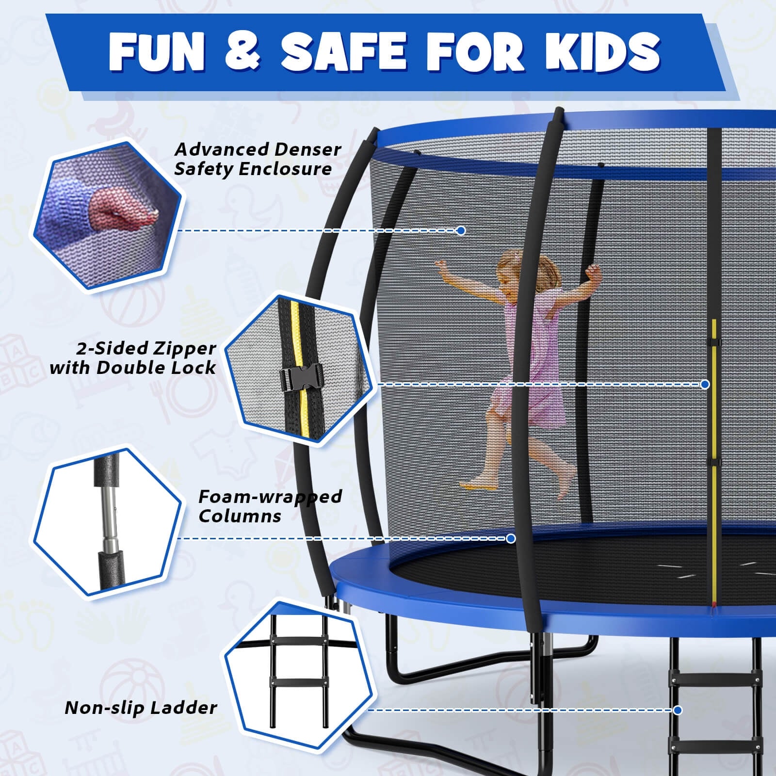 Trampoline récréatif de 12 pi avec échelle, homologué ASTM - Bleu