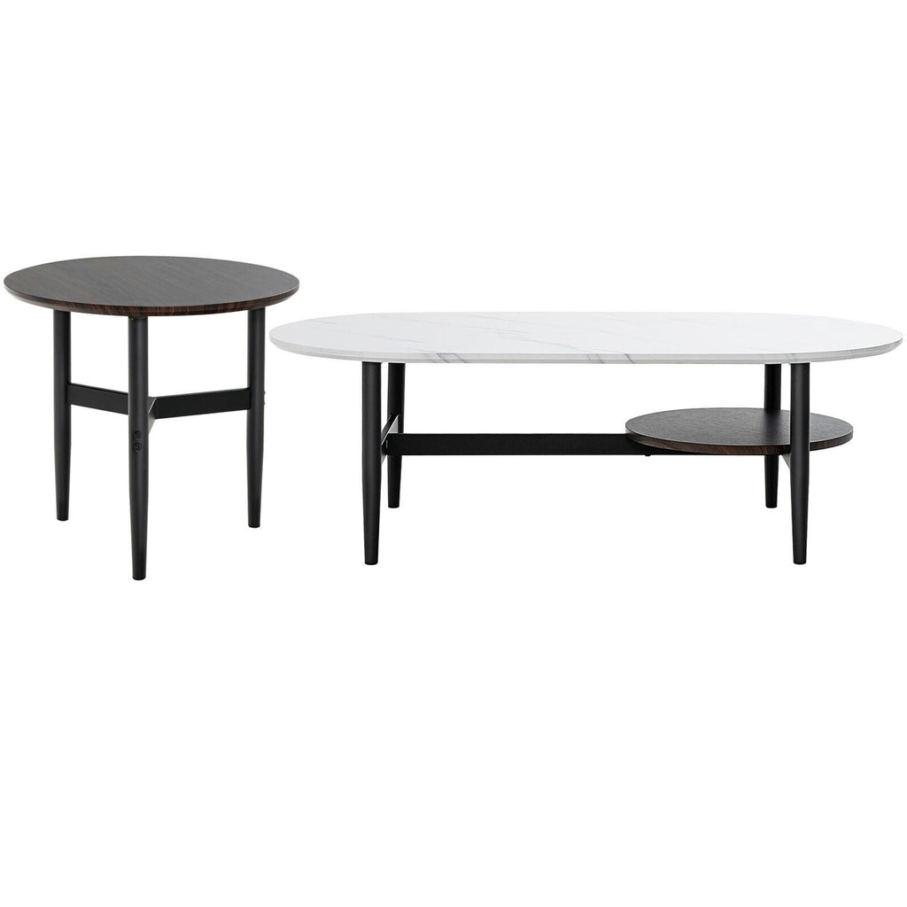 Set of 2 Modern Nesting Coffee Table with Extra Storage Shelf-White