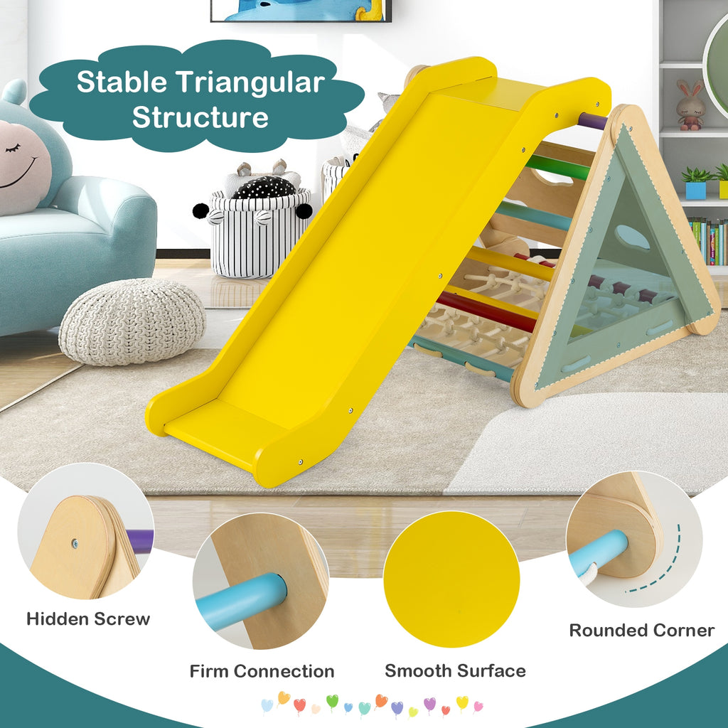 Patented 4 in 1 Triangle Climber Toy with Sliding Board and Climbing Net-Multicolor