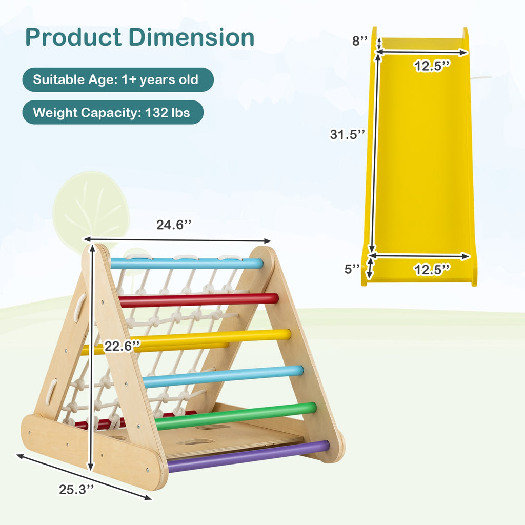 Patented 4 in 1 Triangle Climber Toy with Sliding Board and Climbing Net-Multicolor