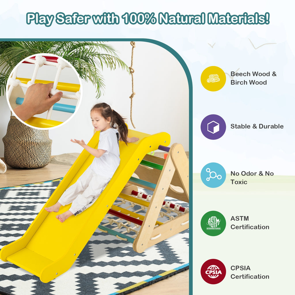 Patented 4 in 1 Triangle Climber Toy with Sliding Board and Climbing Net-Multicolor
