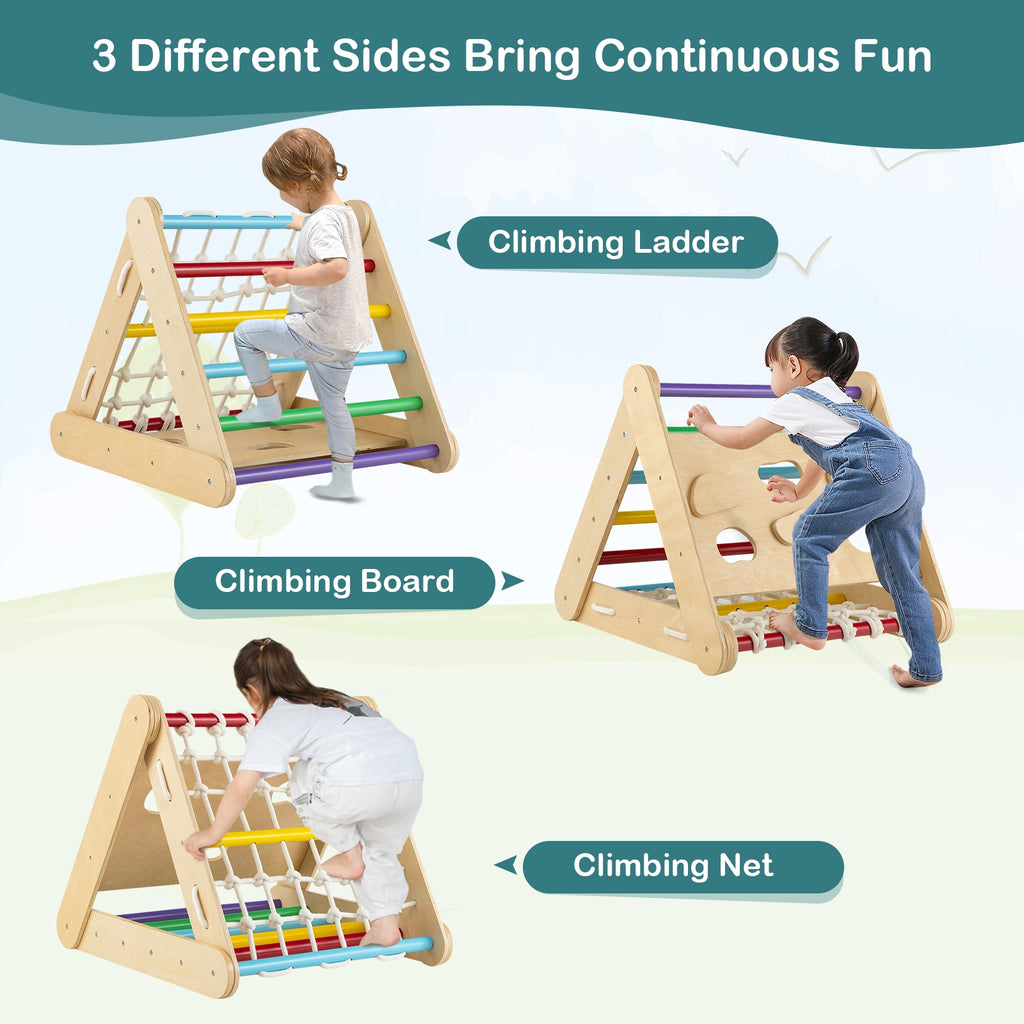 Patented 4 in 1 Triangle Climber Toy with Sliding Board and Climbing Net-Multicolor