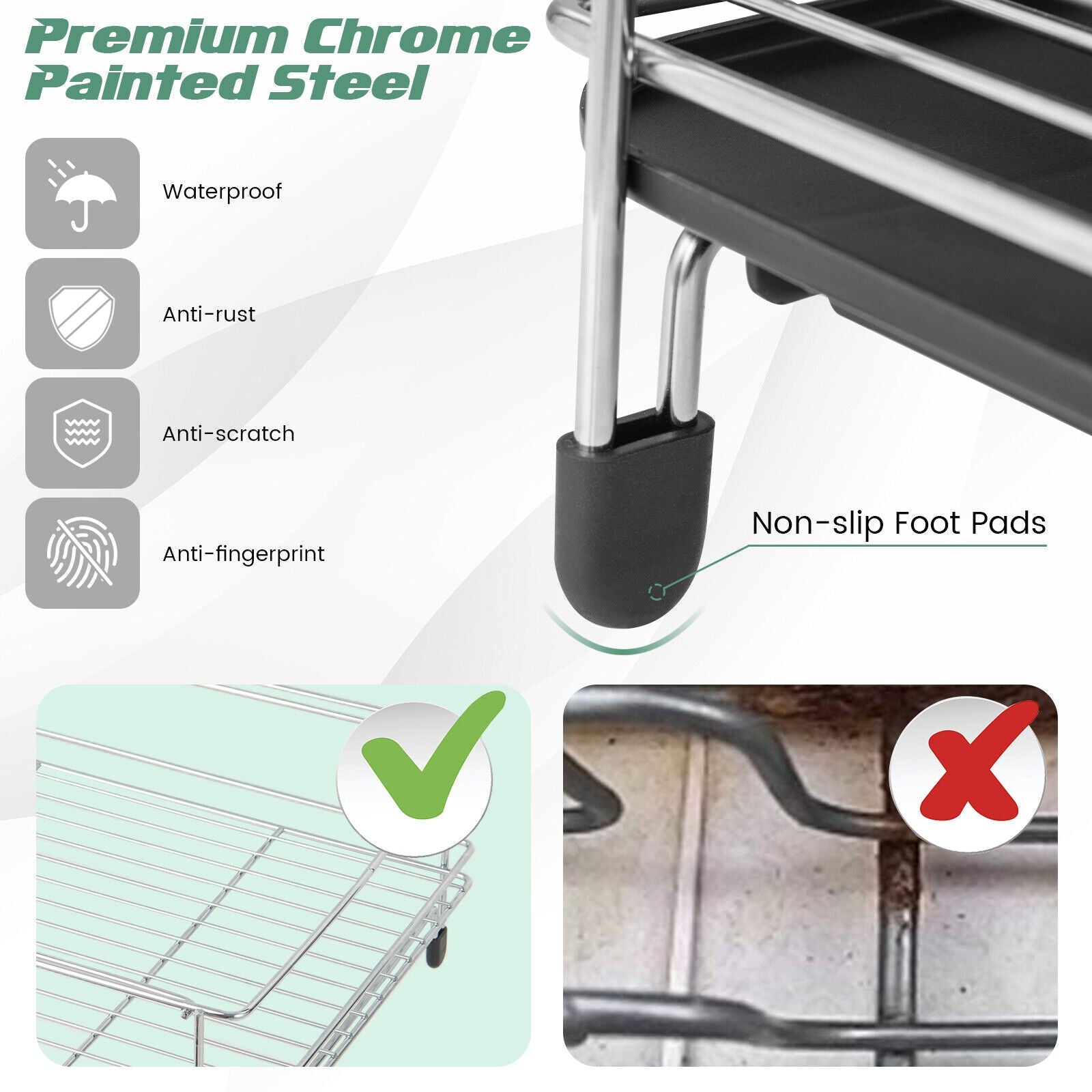 2-Tier Detachable Dish Rack with Drainboard and 360° Swivel Spout-Sliver