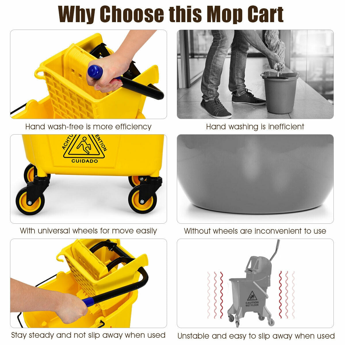 26 Quart Side Press Wringer Commercial Mop Bucket