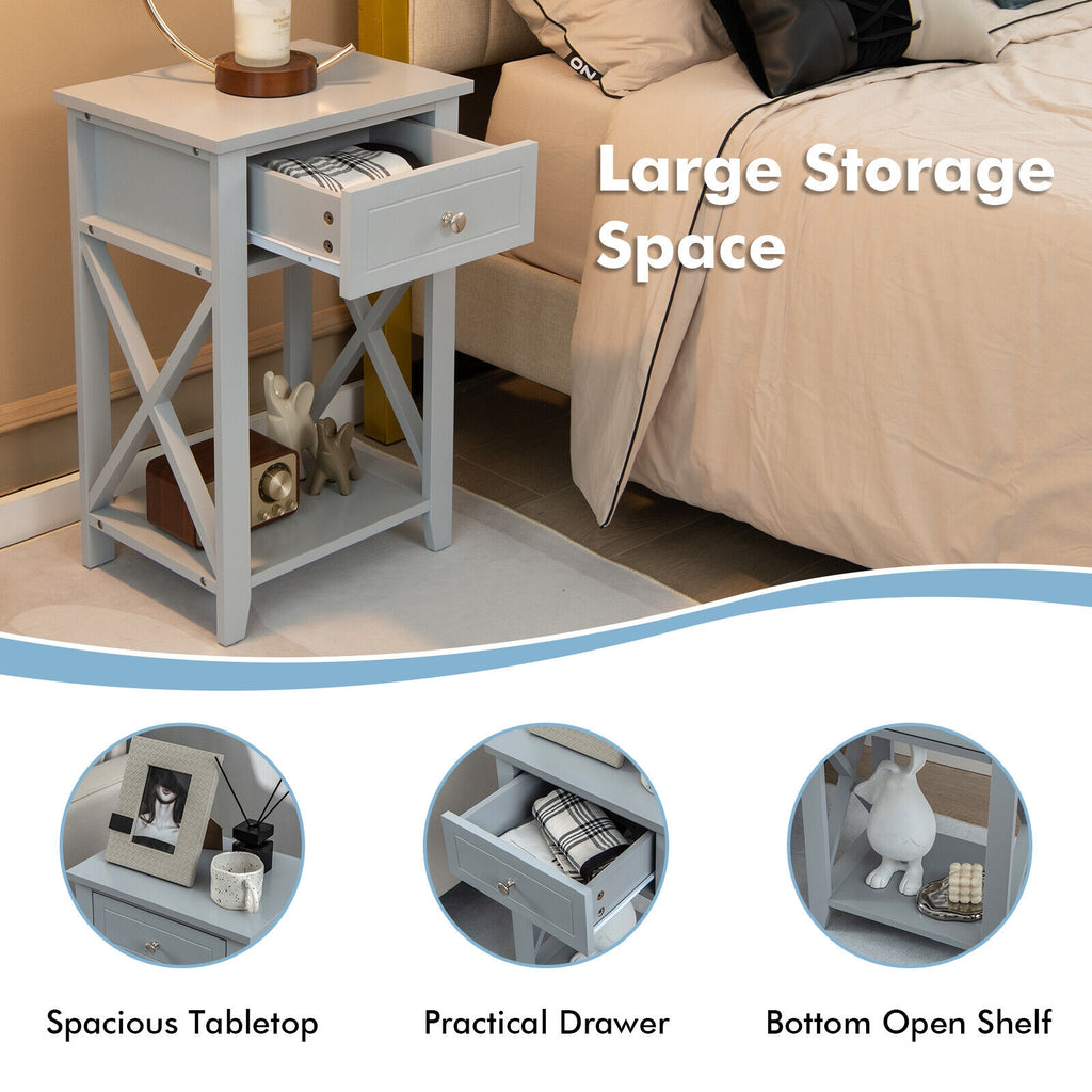 Sofa Side End Table with Drawer and Shelf-Gray