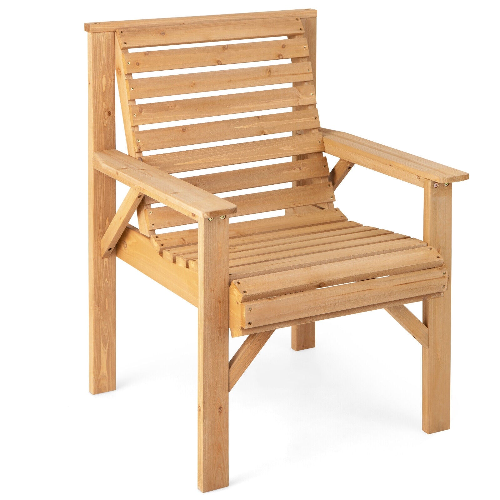 Chaise d'extérieur en bois de sapin massif avec dossier incliné - Marron