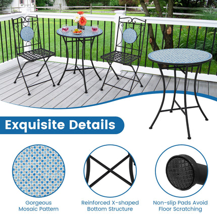 3 Pieces Patio Bistro Set Outdoor Furniture Mosaic Table Chairs