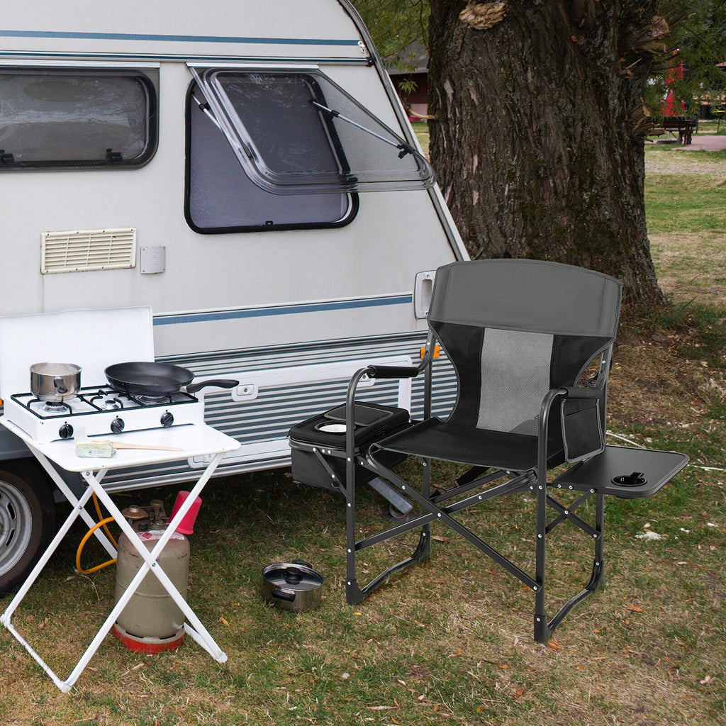 Fauteuil de camping pliant avec sac isotherme et tablette latérale - Noir
