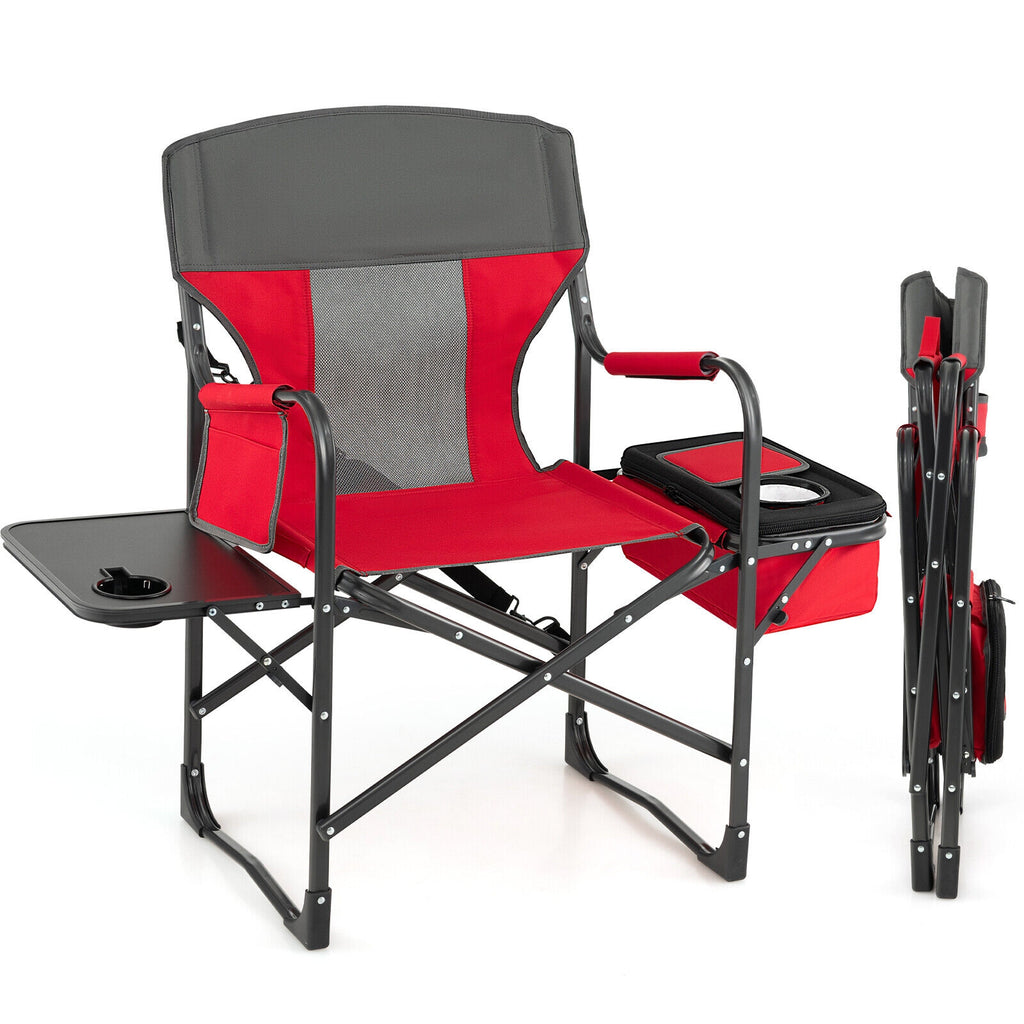 Chaise de camping pliante pour réalisateur avec sac isotherme et table d'appoint - Rouge
