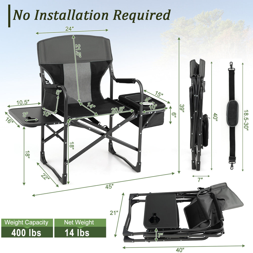 Fauteuil de camping pliant avec sac isotherme et tablette latérale - Noir