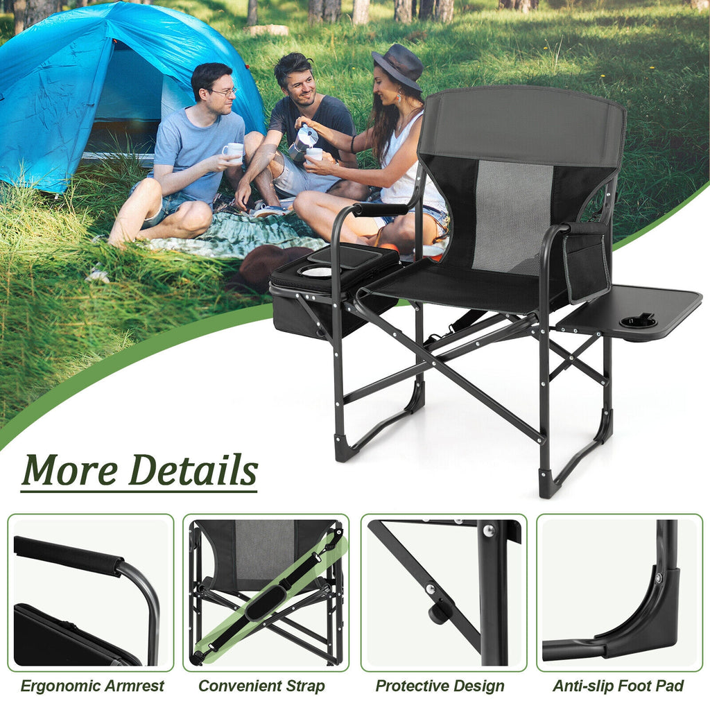 Fauteuil de camping pliant avec sac isotherme et tablette latérale - Noir