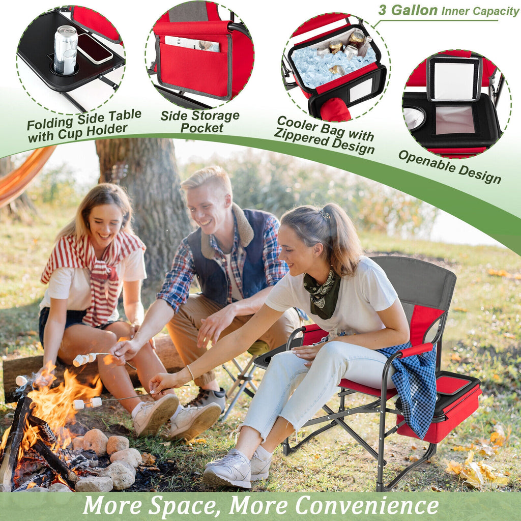 Chaise de camping pliante pour réalisateur avec sac isotherme et table d'appoint - Rouge
