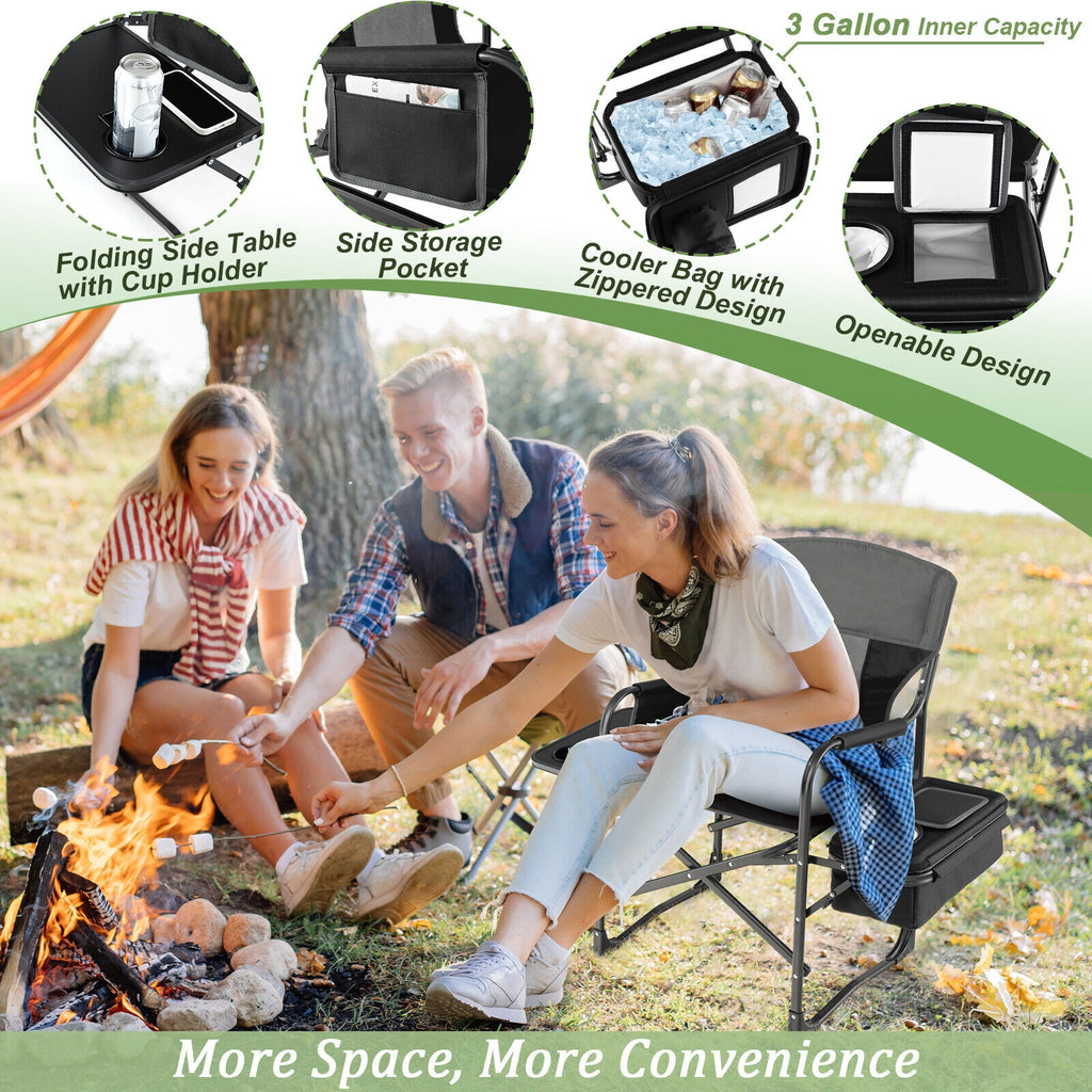 Fauteuil de camping pliant avec sac isotherme et tablette latérale - Noir