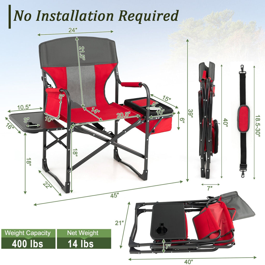 Chaise de camping pliante pour réalisateur avec sac isotherme et table d'appoint - Rouge