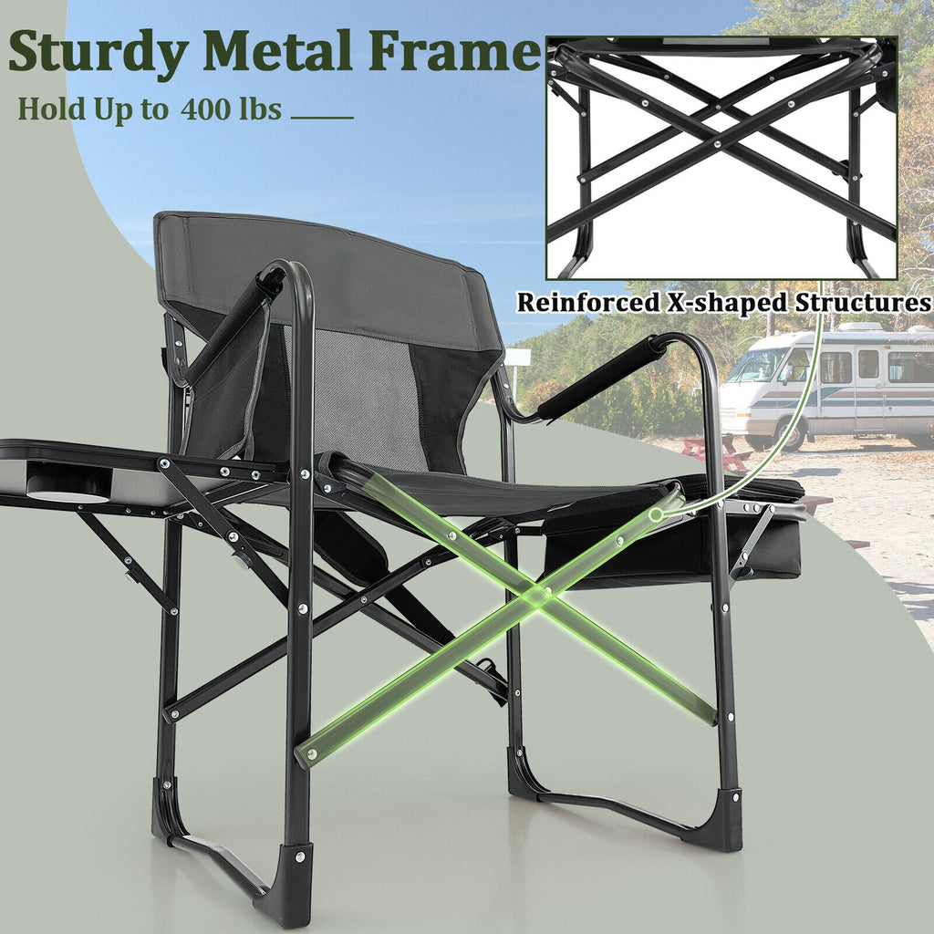 Fauteuil de camping pliant avec sac isotherme et tablette latérale - Noir