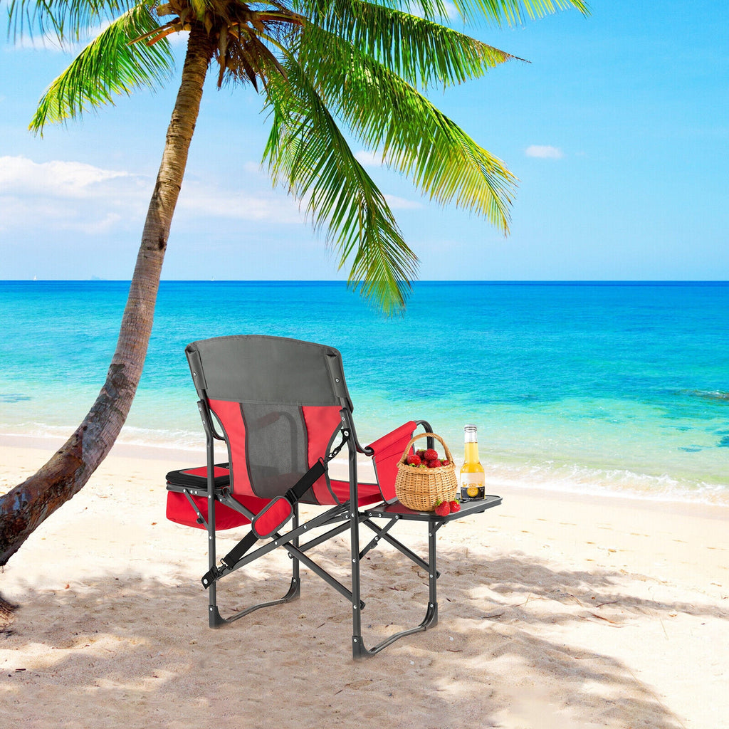 Chaise de camping pliante pour réalisateur avec sac isotherme et table d'appoint - Rouge