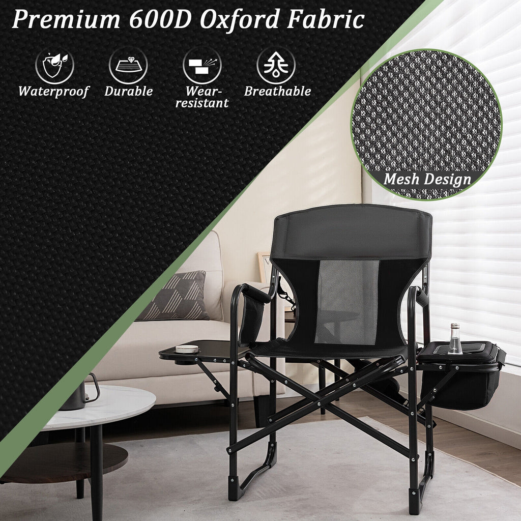 Fauteuil de camping pliant avec sac isotherme et tablette latérale - Noir
