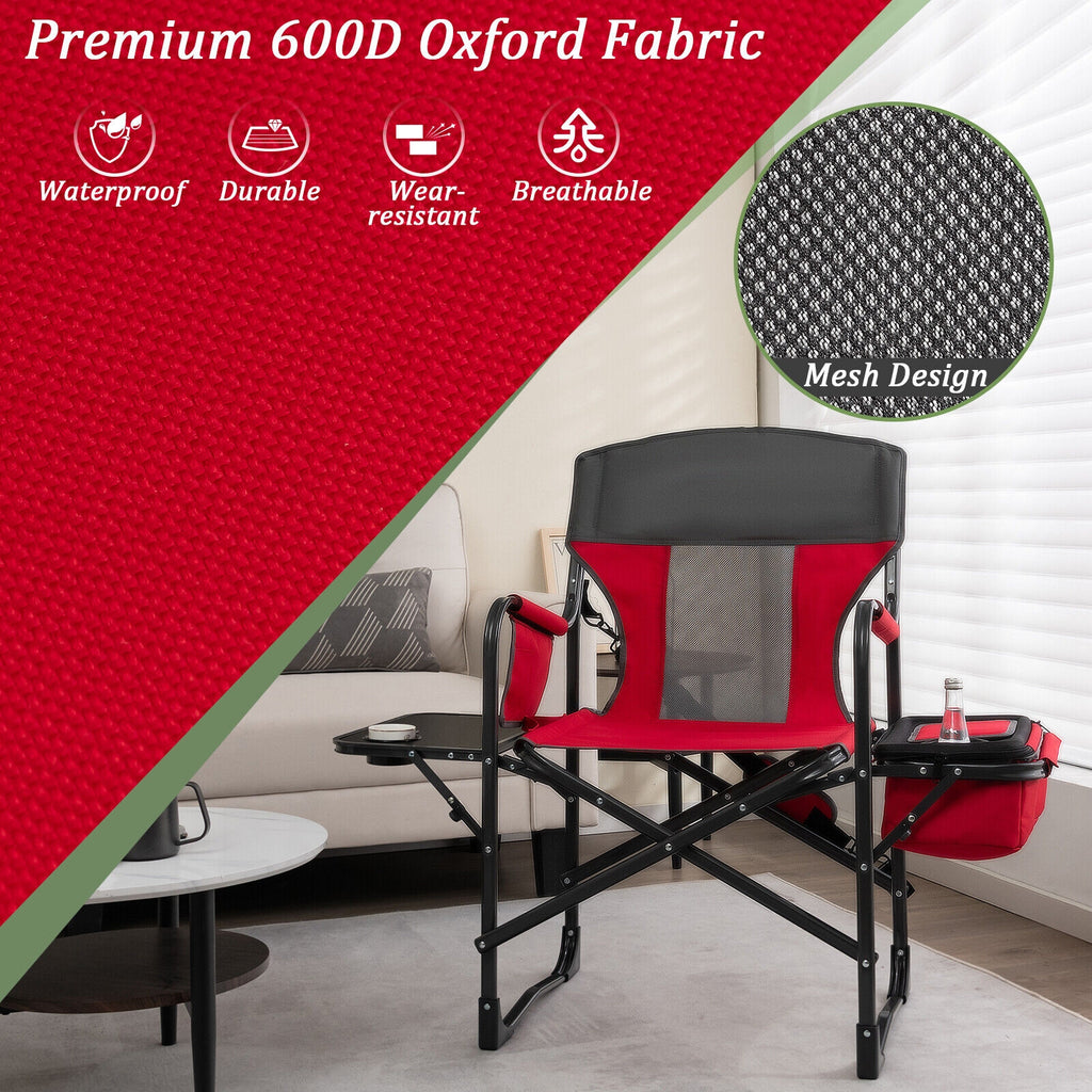 Chaise de camping pliante pour réalisateur avec sac isotherme et table d'appoint - Rouge