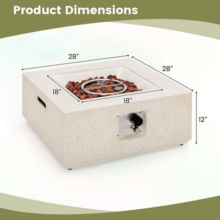 28 Inch 40000 BTU Square Propane Gas Fire Pit with PVC Cover-White