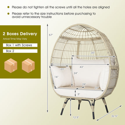 Oversized Patio Rattan Egg Lounge Chair with 4 Cushions-Light Brown