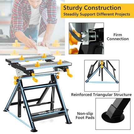 Folding Work Table with Tiltable Platform and 7-level Adjustable Height-Black