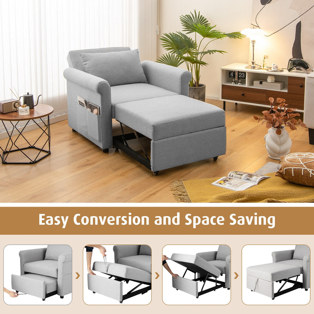 3-in-1 Pull-out Convertible Adjustable Reclining Sofa Bed-Gray