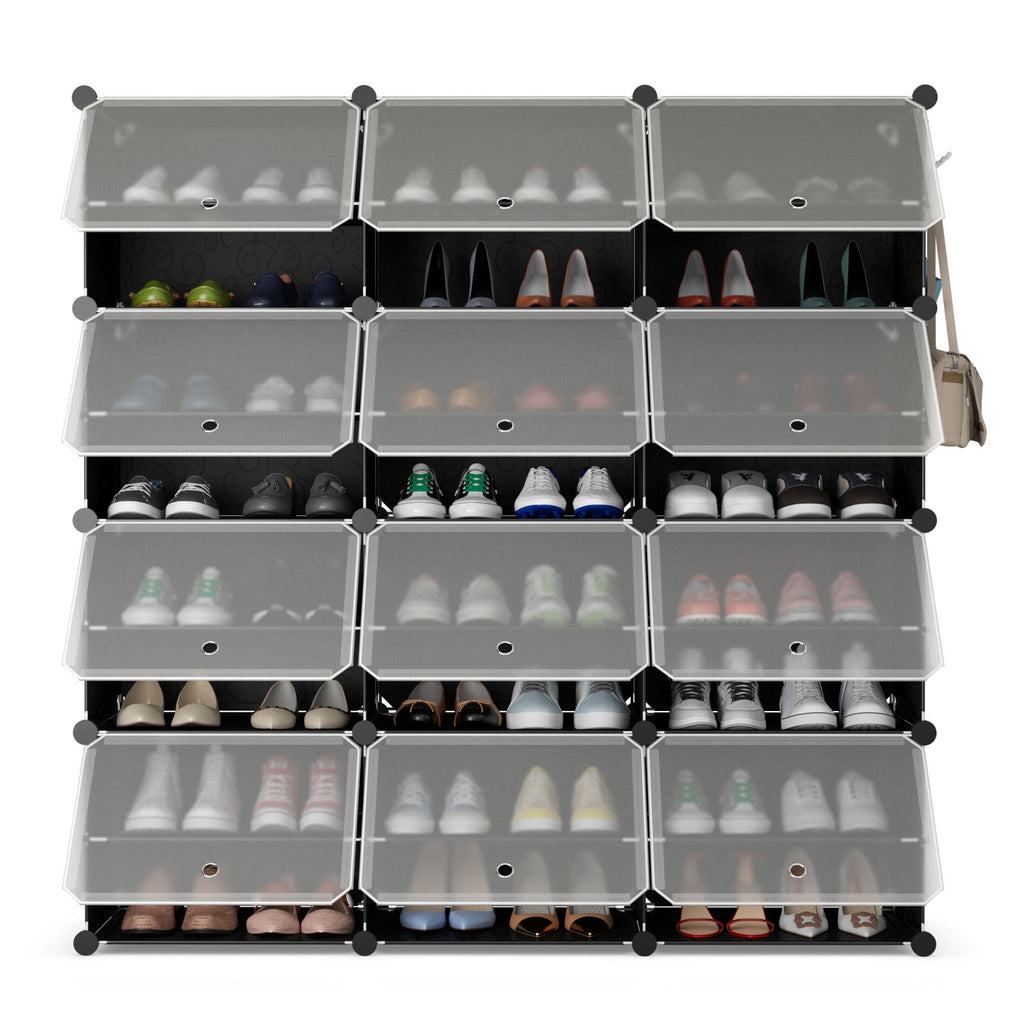 Étagère à chaussures portable 12 cubes 48 paires avec crochets – Noir