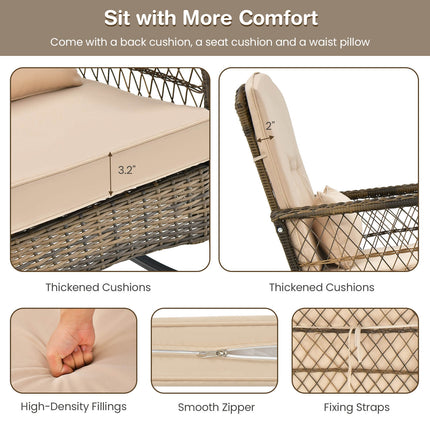 3 Pieces Outdoor Hand-Woven PE Rattan Conversation Set with Tempered Glass Side Table-Beige