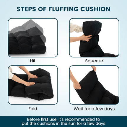 Indoor Outdoor Tufted Bench Cushion with Soft PP Cotton-Black