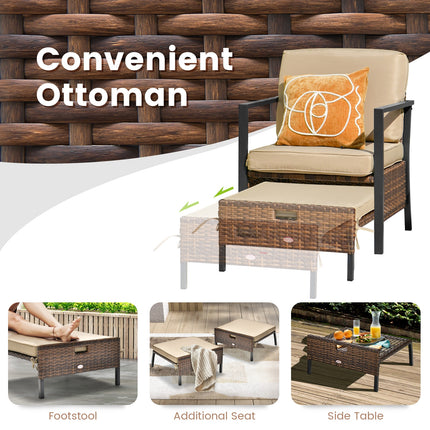 5 Pieces Patio Wicker Conversation Set with Soft Cushions for Garden Yard