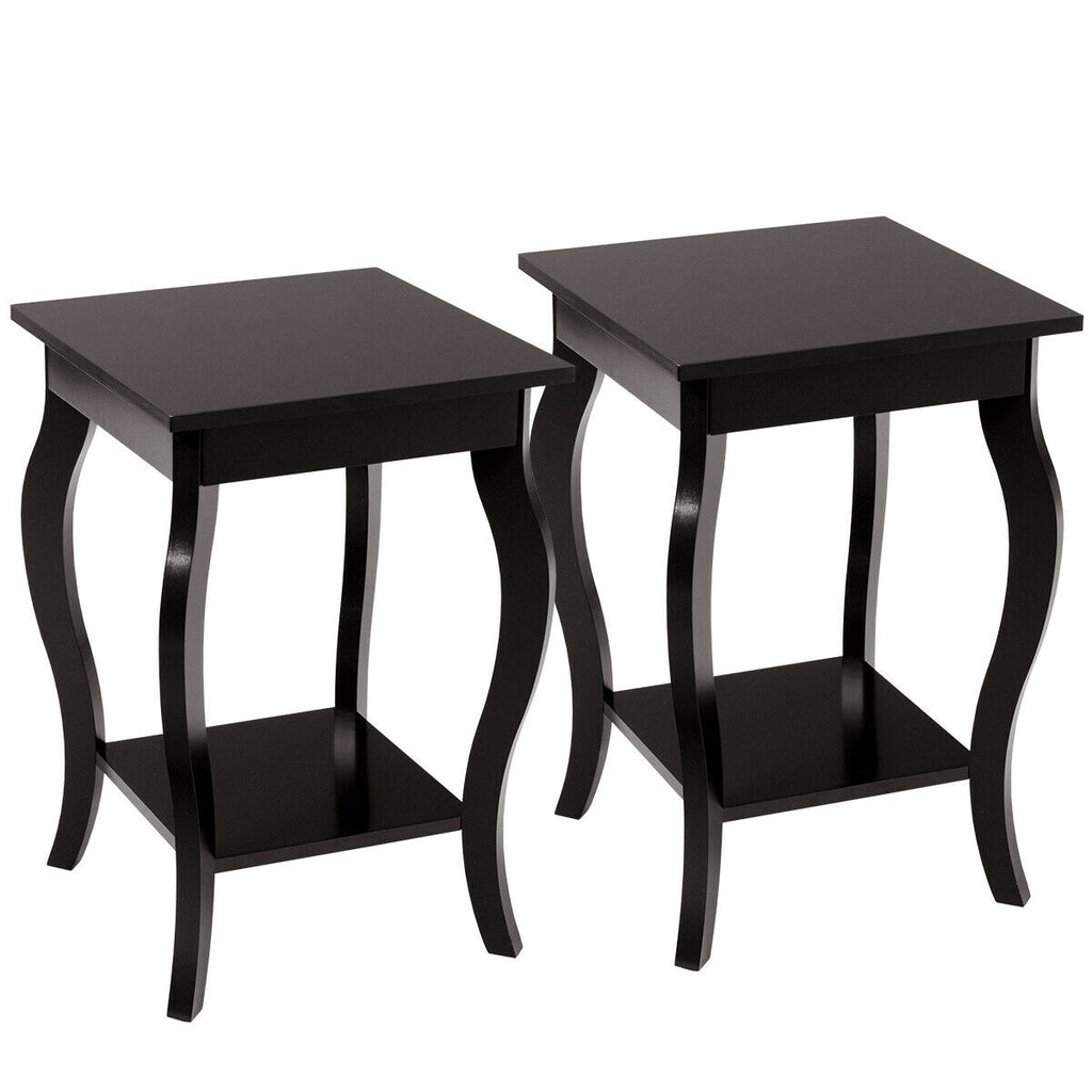 Set of 2 Side Table End Table Night Stand with Shelf-Brown