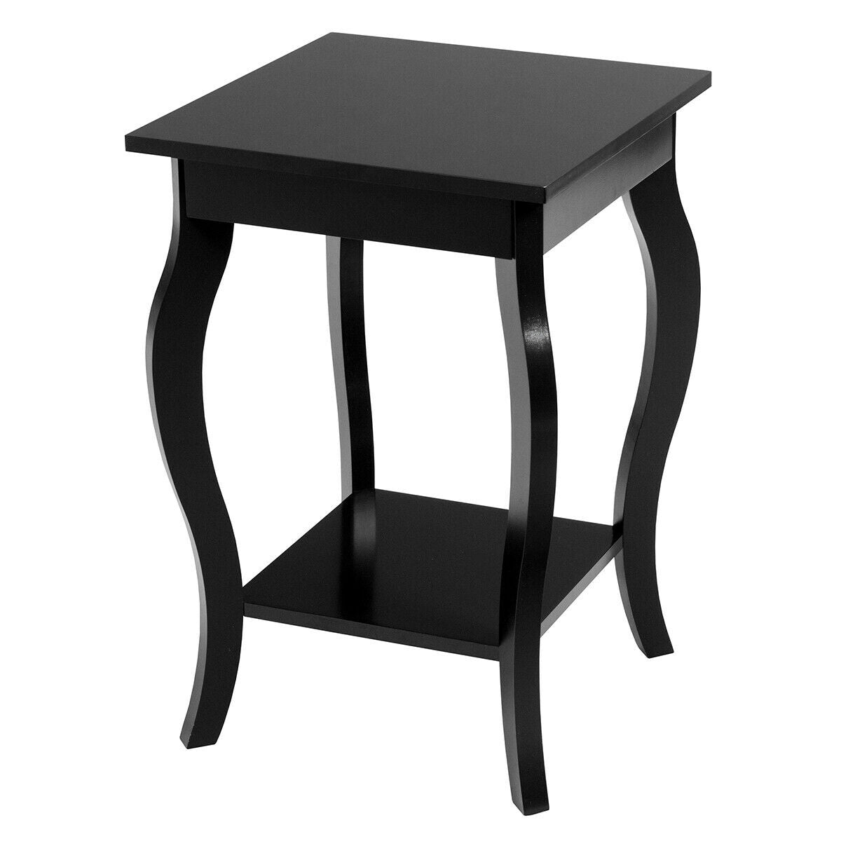 Set of 2 Side Table End Table Night Stand with Shelf-Black