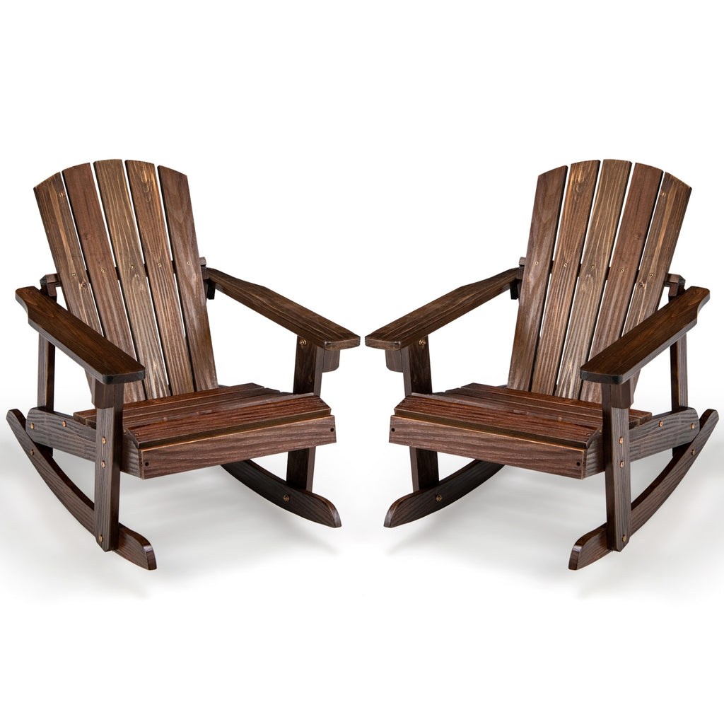 Outdoor Wooden Kid Adirondack Rocking Chair with Slatted Seat-Coffee