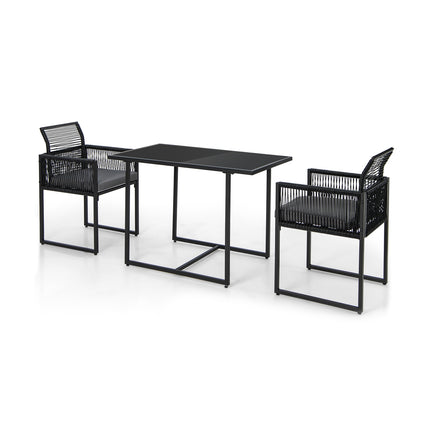 3 Pieces Outdoor Dining Set with Folding Backrest and Seat Cushions-Gray