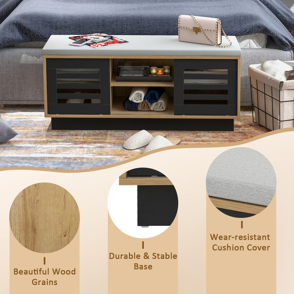 Shoe Bench with 6 Storage Compartments and 3 Adjustable Shelves-Natural