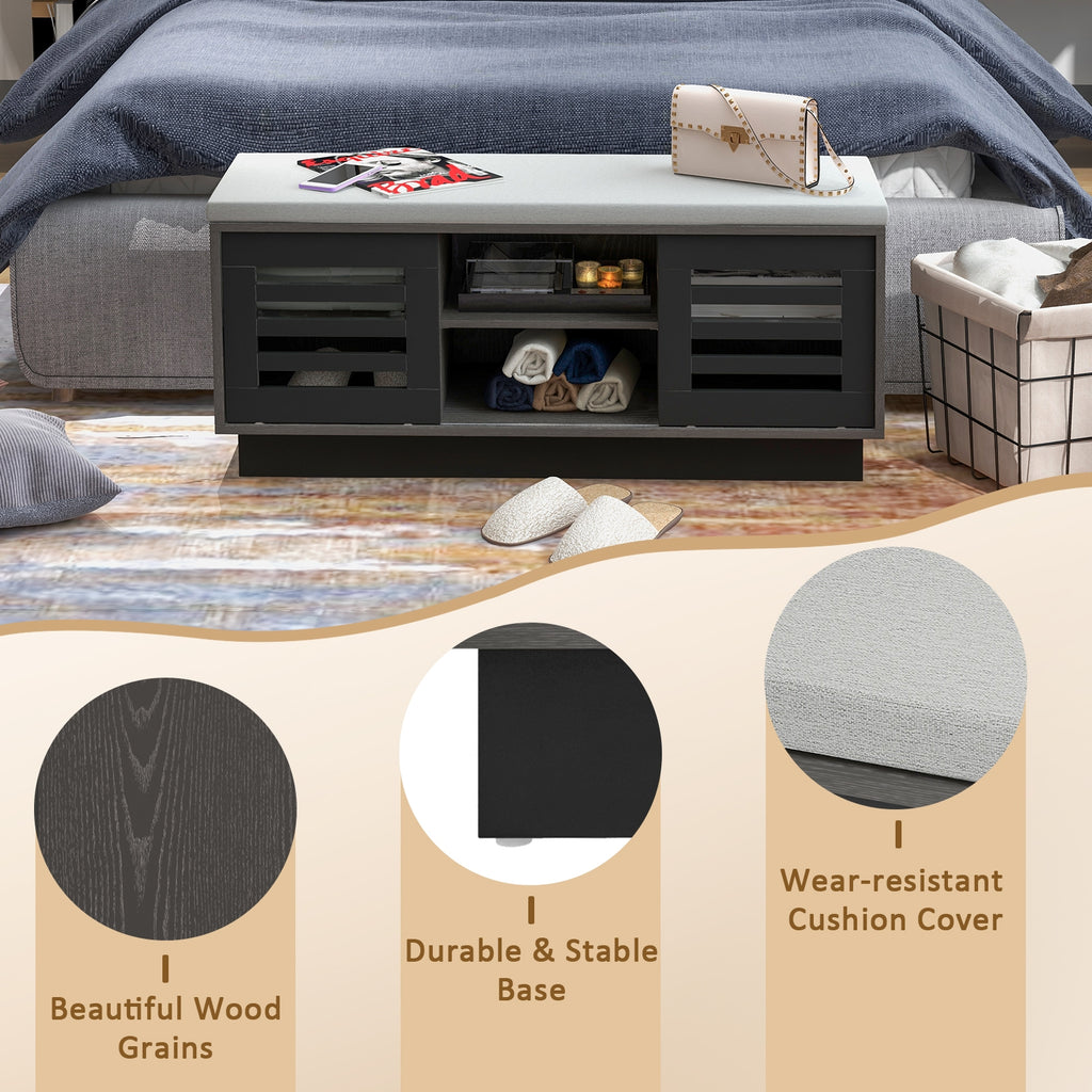 Shoe Bench with 6 Storage Compartments and 3 Adjustable Shelves-Gray