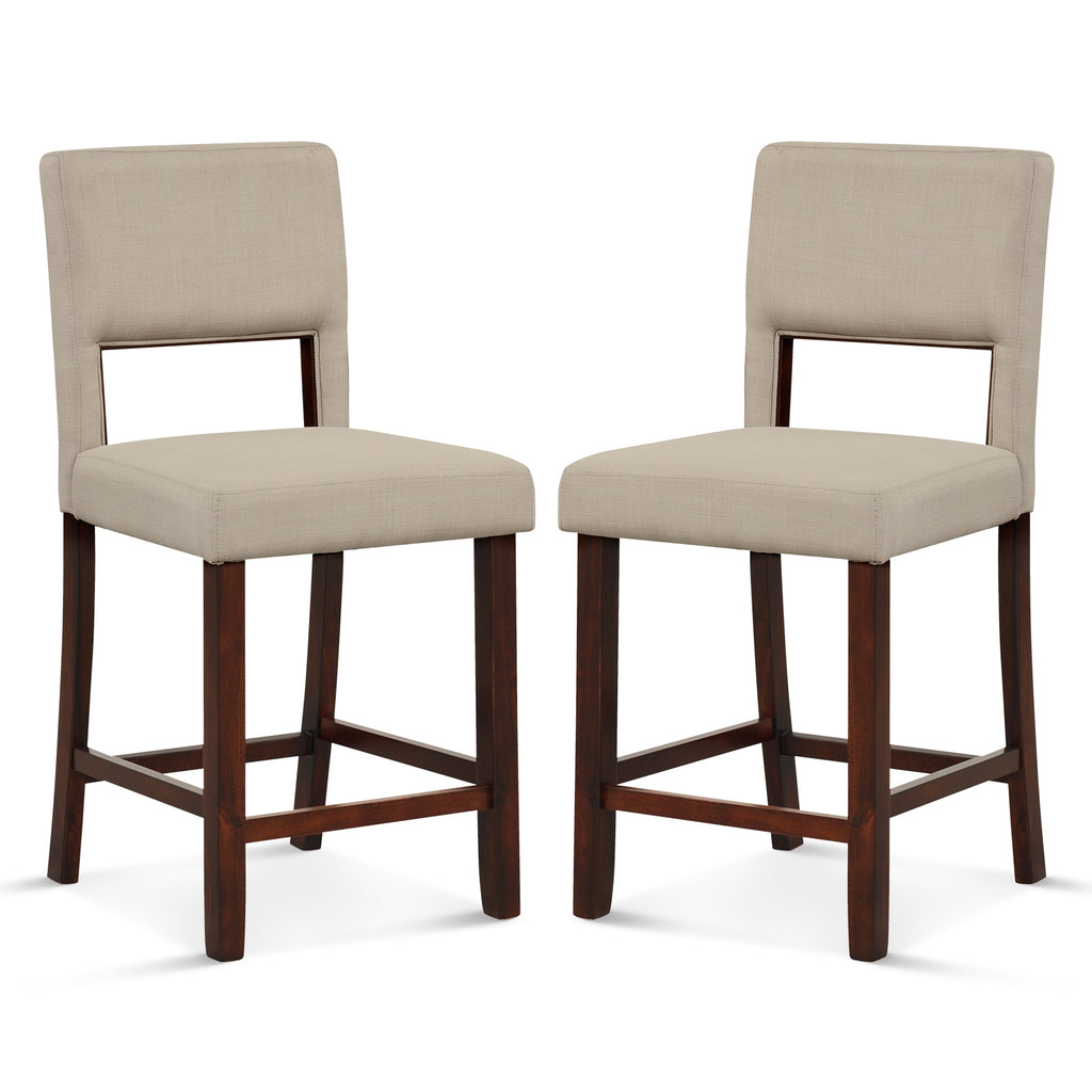 2 Piece Bar Chair Set with Hollowed Back and Rubber Wood Legs-Beige