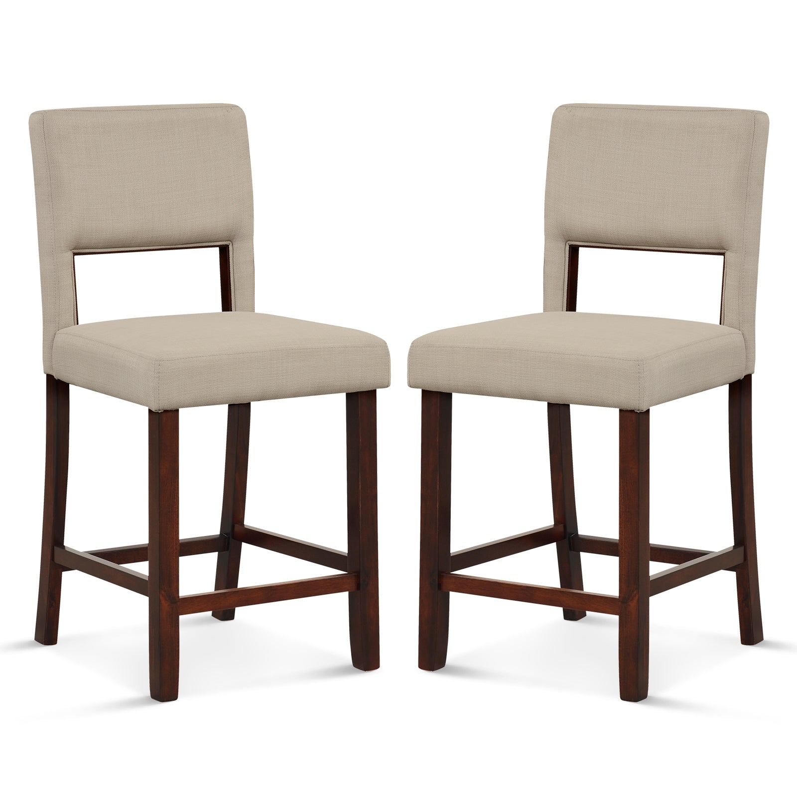2 Piece Bar Chair Set with Hollowed Back and Rubber Wood Legs-Beige