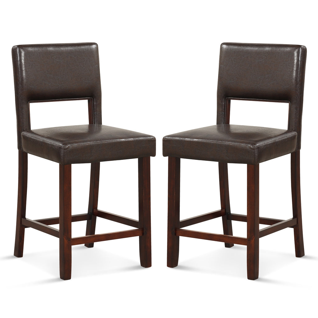 2 Piece Bar Chair Set with Hollowed Back and Rubber Wood Legs-Brown