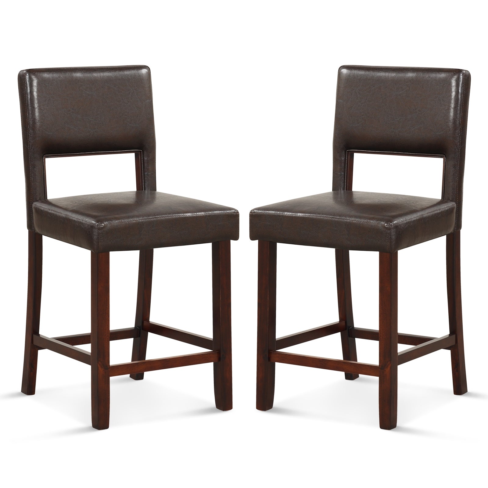 2 Piece Bar Chair Set with Hollowed Back and Rubber Wood Legs-Brown