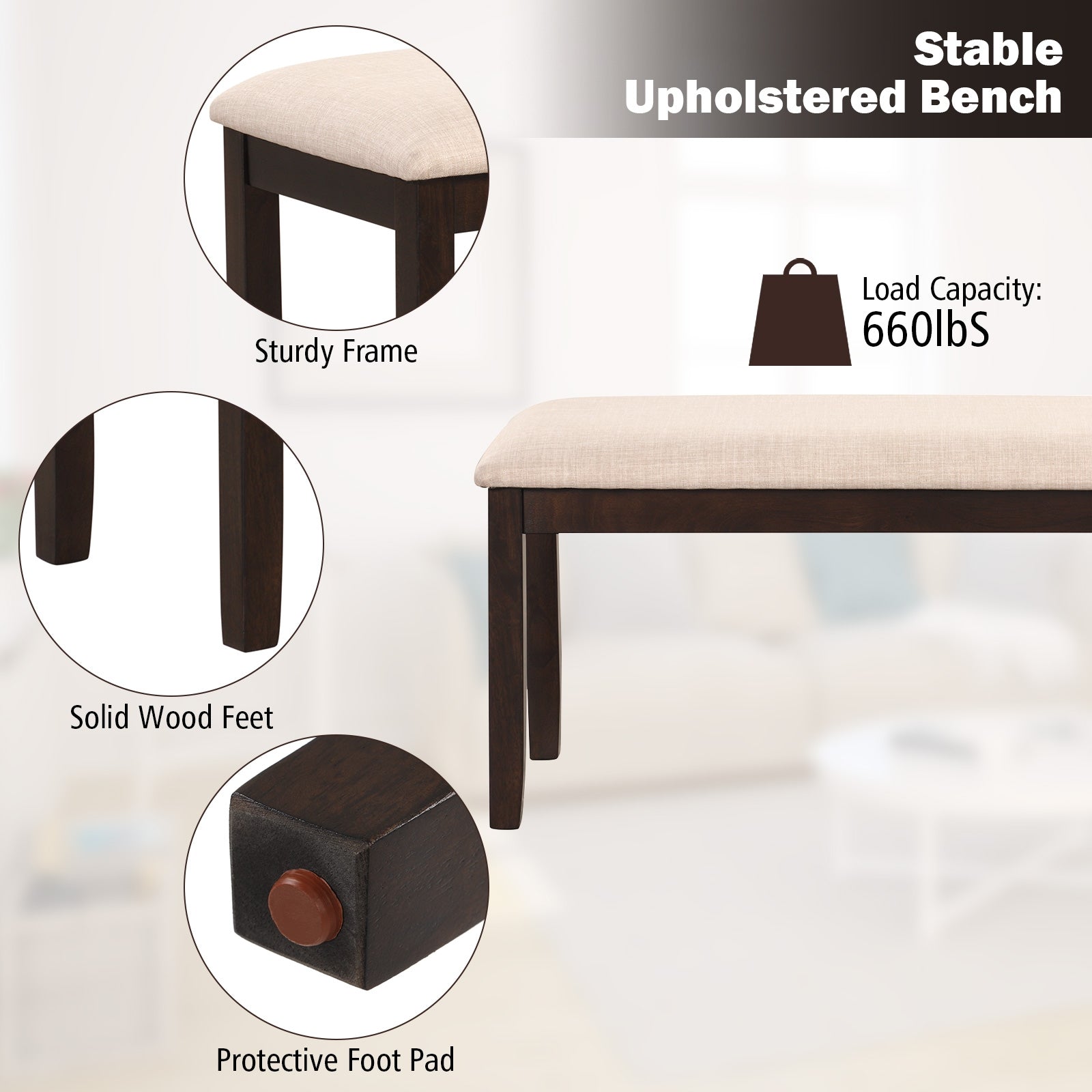 Upholstered Ottoman Bench with Padded Cushion-Beige