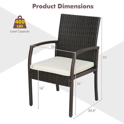 5 Pieces Patio Wicker Cushioned Dining Set with Umbrella Hole