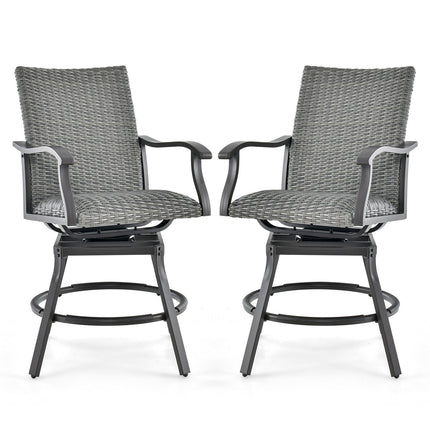 2 Pieces Patio Swivel Bar Chair Set with Quick Dry 4D Air Fiber Cushion