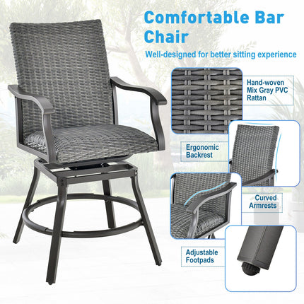 2 Pieces Patio Swivel Bar Chair Set with Quick Dry 4D Air Fiber Cushion
