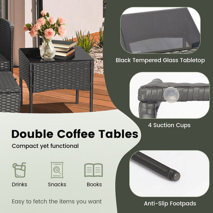 7 Piece Rustproof Wicker Outdoor Sofa Set with Coffee Tables and Ottomans
