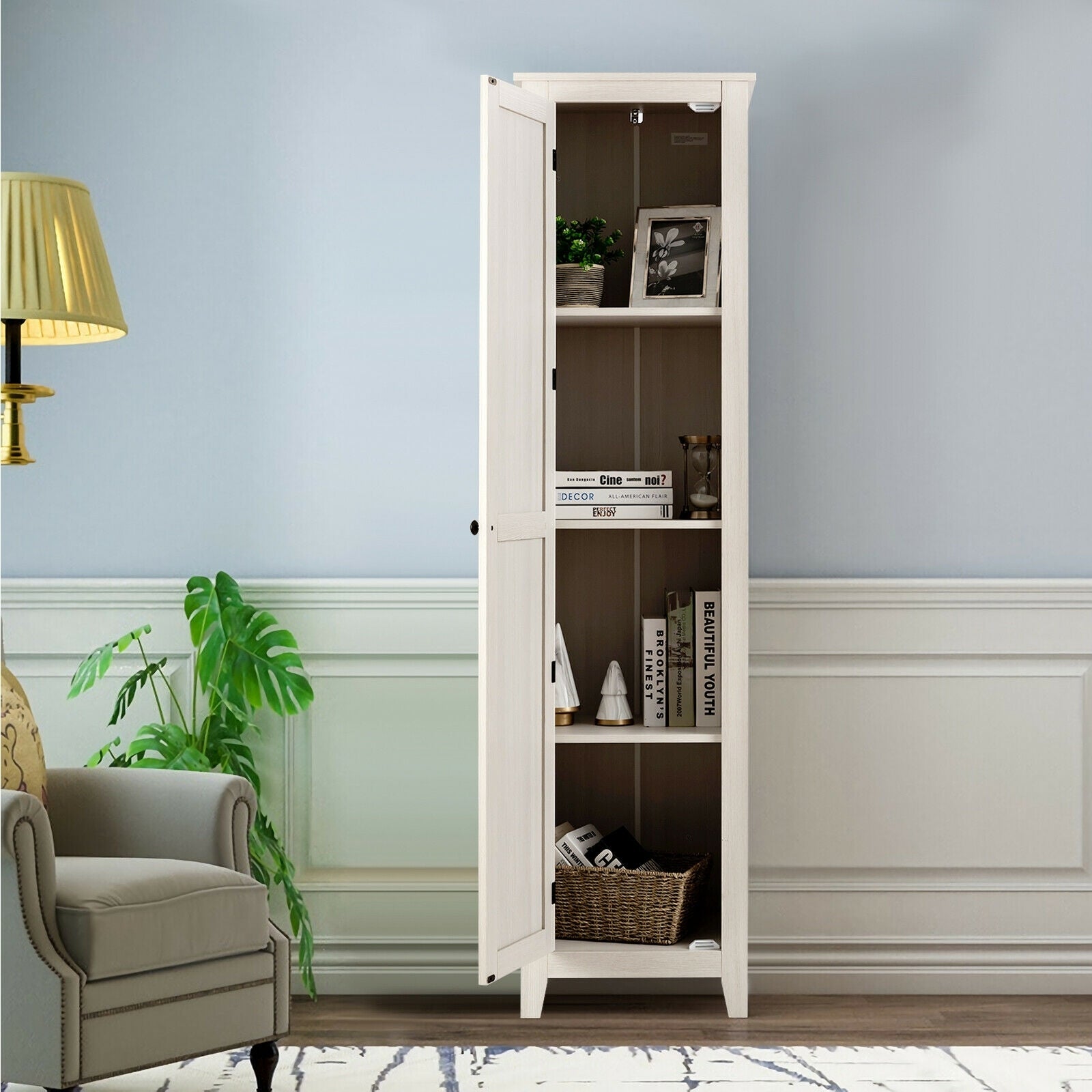 Linen Tower Bathroom Storage Cabinet Tall Slim Side Organizer with Shelf-Walnut