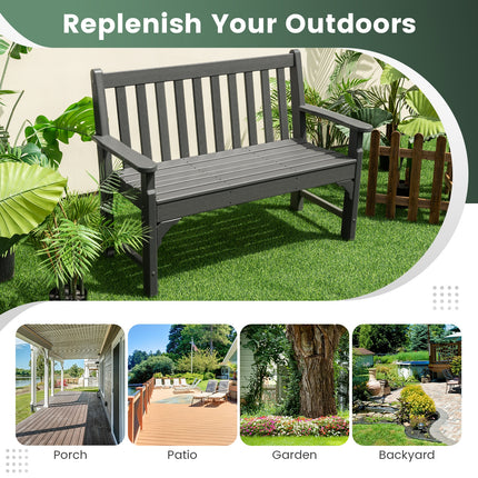 All-Weather HDPE 2-Person Garden Bench with Backrest and Armrests-Gray